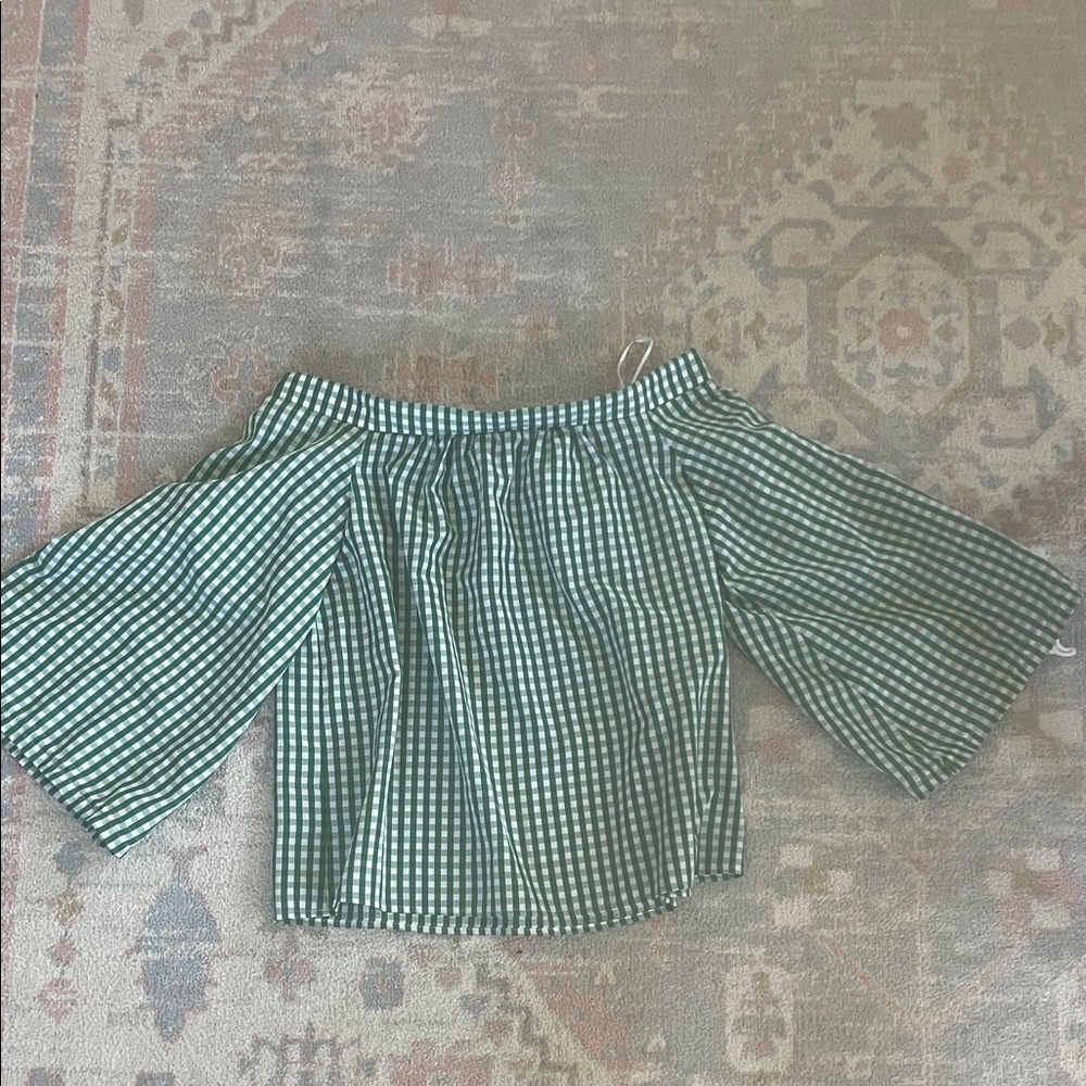 Green Gingham Off-Shoulder Blouse